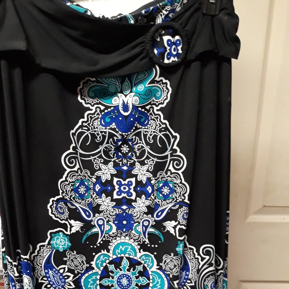 Black Maxi Skirt Pretty Boho print Gathered Elastic Waist sz XL Woman’s NEW